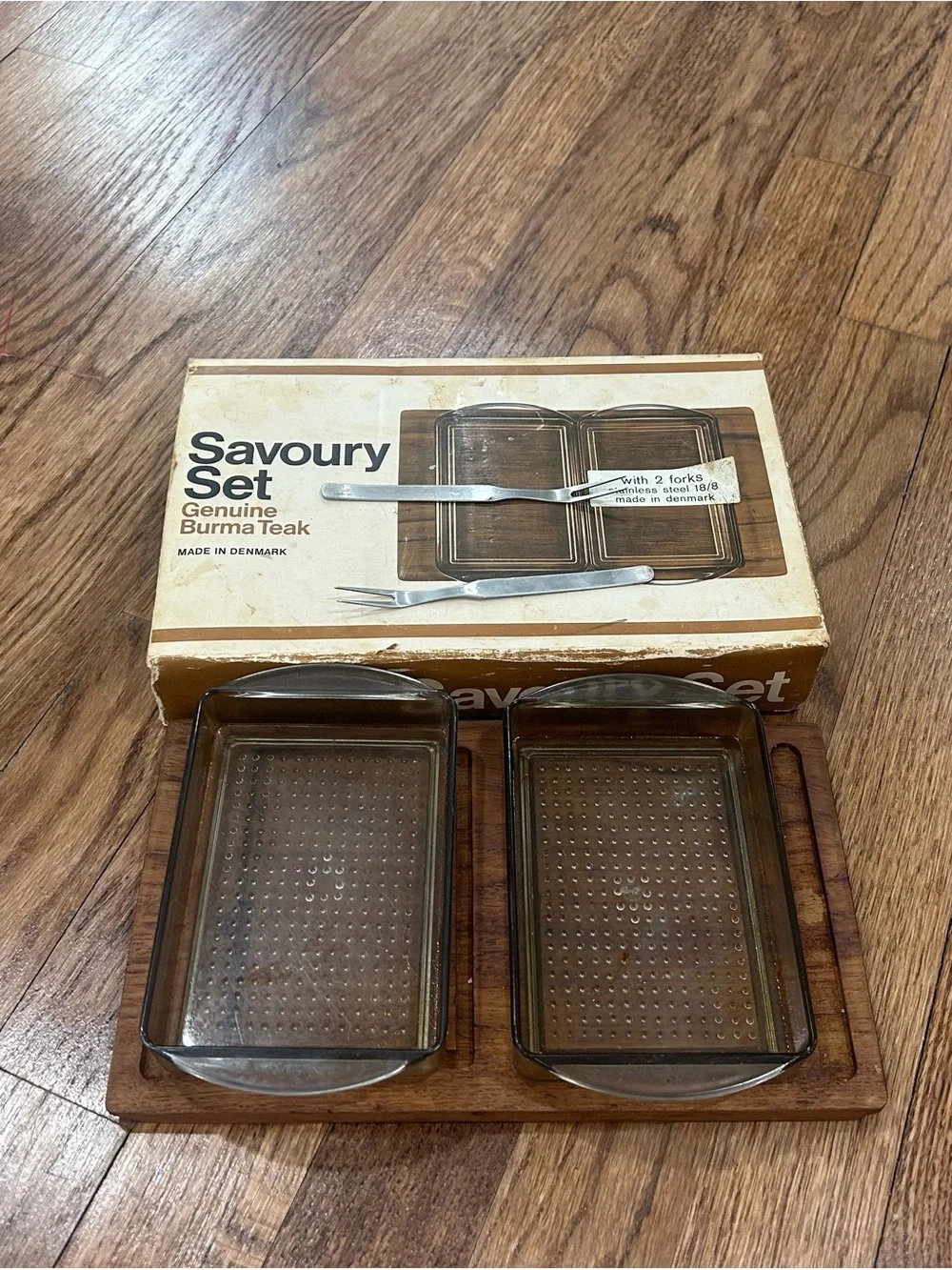 Genuine vintage Burma Teak Serving Set in Brown 5 pcs